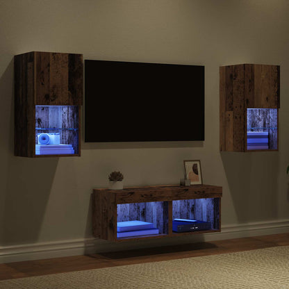 TV Wall Cabinets Wall-mounted 4 pcs Old Wood Engineered Wood