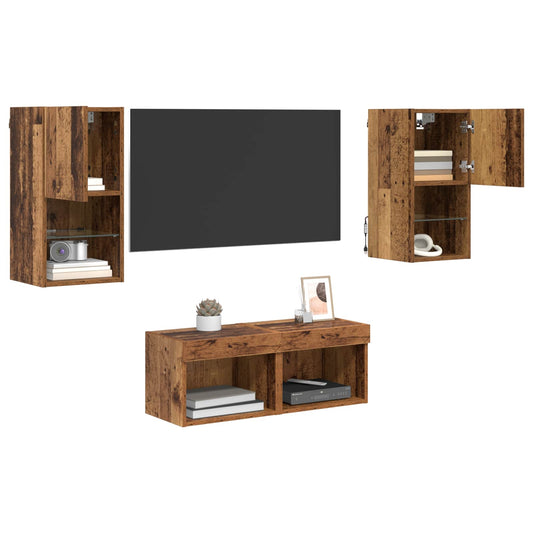TV Wall Cabinets Wall-mounted 4 pcs Old Wood Engineered Wood