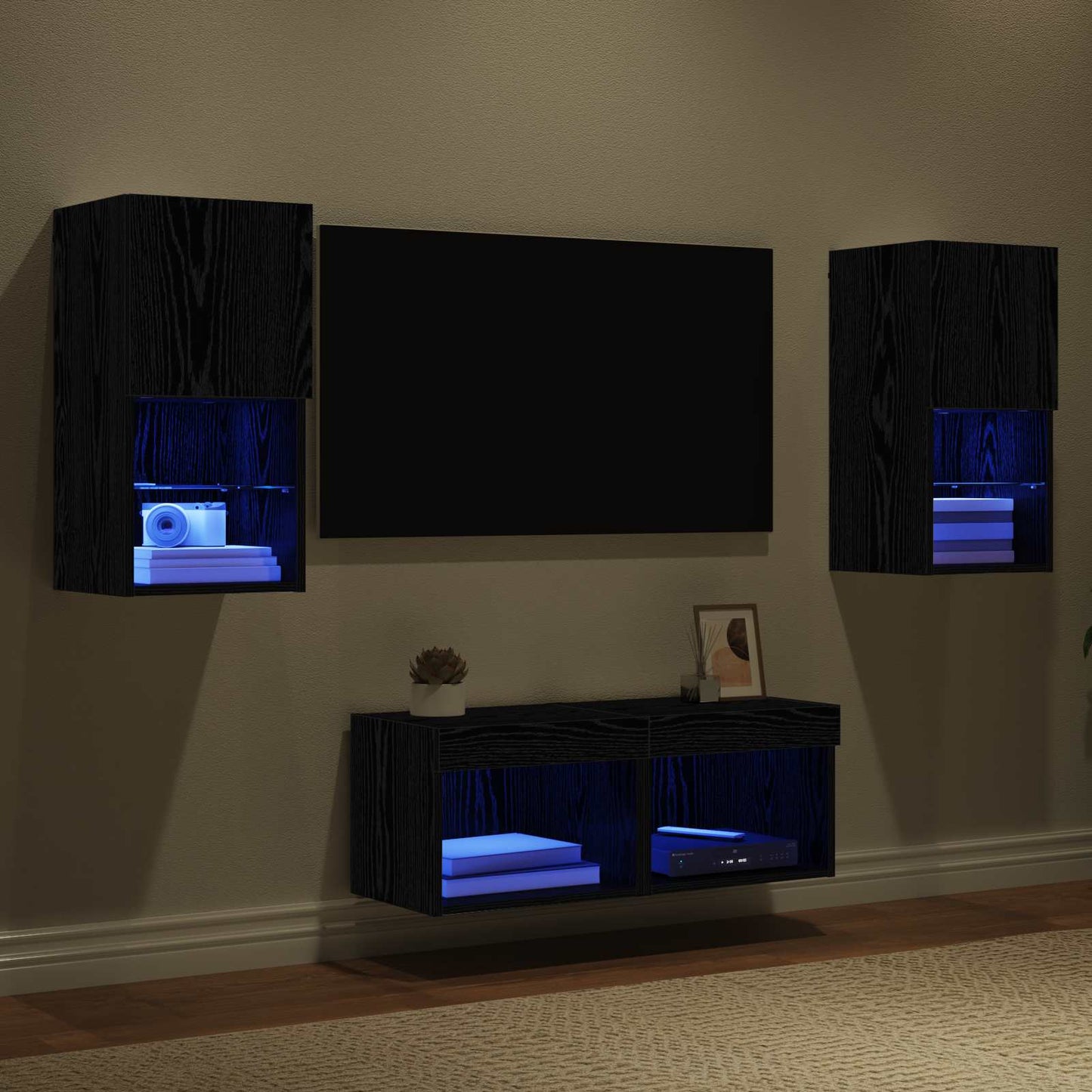 TV Wall Cabinets Wall-mounted 4 pcs Black Oak Engineered Wood