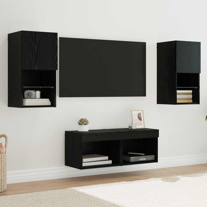 TV Wall Cabinets Wall-mounted 4 pcs Black Oak Engineered Wood