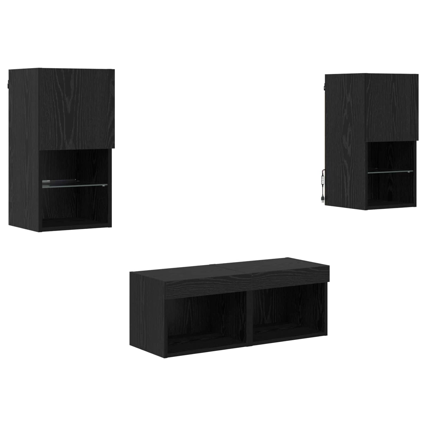 TV Wall Cabinets Wall-mounted 4 pcs Black Oak Engineered Wood