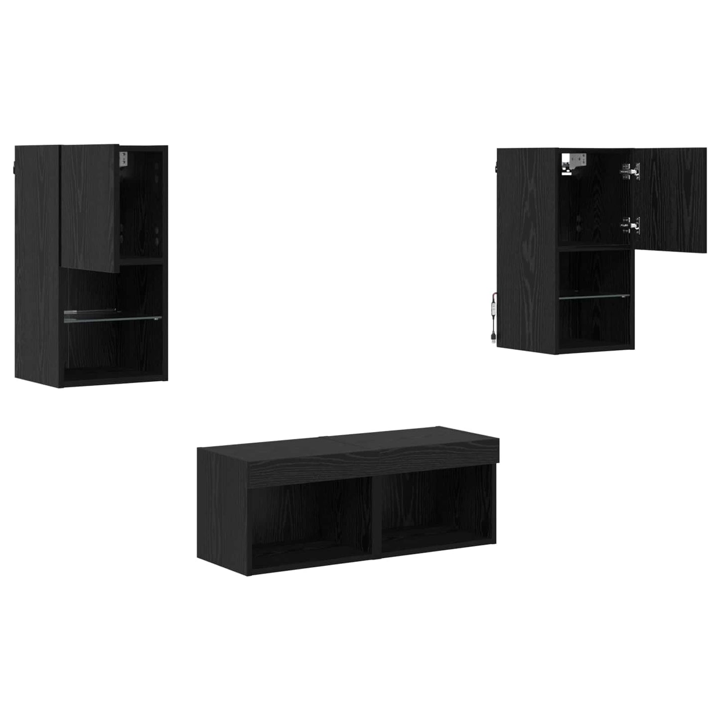 TV Wall Cabinets Wall-mounted 4 pcs Black Oak Engineered Wood