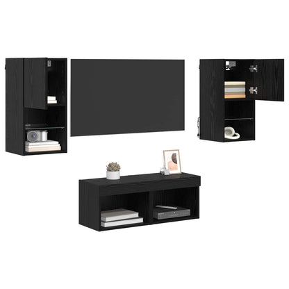 TV Wall Cabinets Wall-mounted 4 pcs Black Oak Engineered Wood