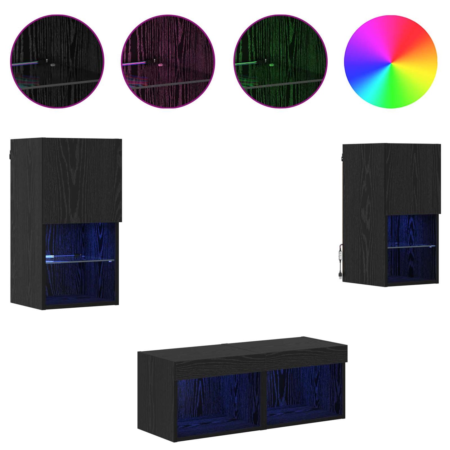 TV Wall Cabinets Wall-mounted 4 pcs Black Oak Engineered Wood