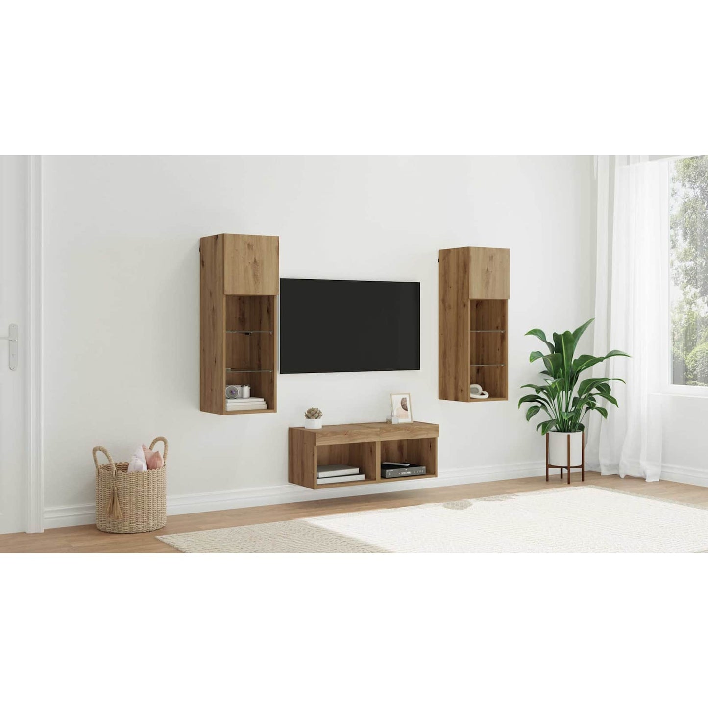 TV Wall Cabinets 4 pcs Black Oak Engineered Wood