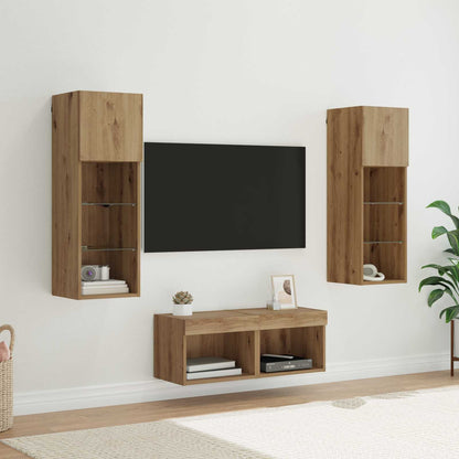 TV Wall Cabinets Wall-mounted 4 pcs Black Oak Engineered Wood