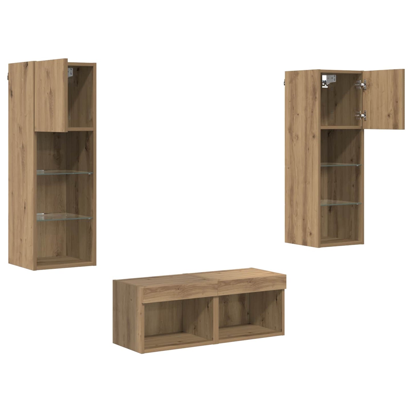 TV Wall Cabinets Wall-mounted 4 pcs Black Oak Engineered Wood