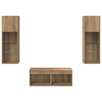 TV Wall Cabinets Wall-mounted 4 pcs Black Oak Engineered Wood