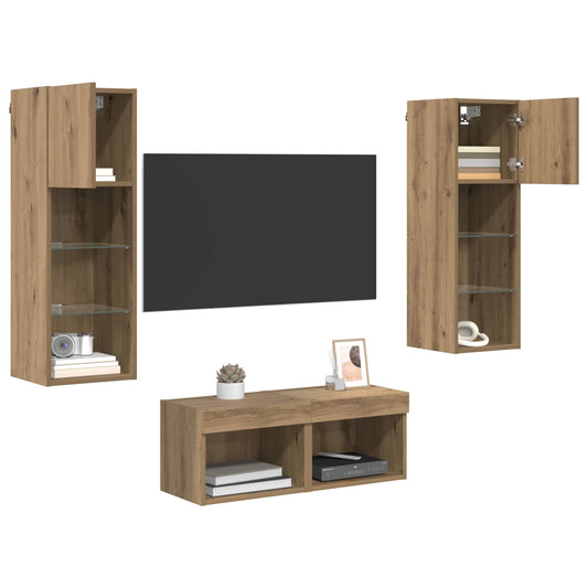 TV Wall Cabinets Wall-mounted 4 pcs Black Oak Engineered Wood