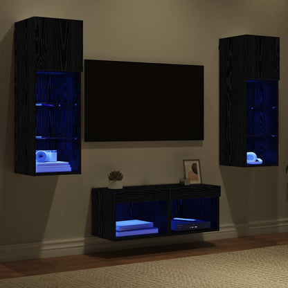 TV Wall Cabinets Wall-mounted 4 pcs Black Oak Engineered Wood