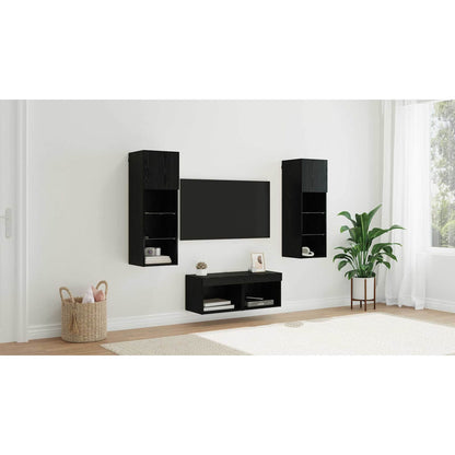 TV Wall Cabinets Wall-mounted 4 pcs Black Oak Engineered Wood