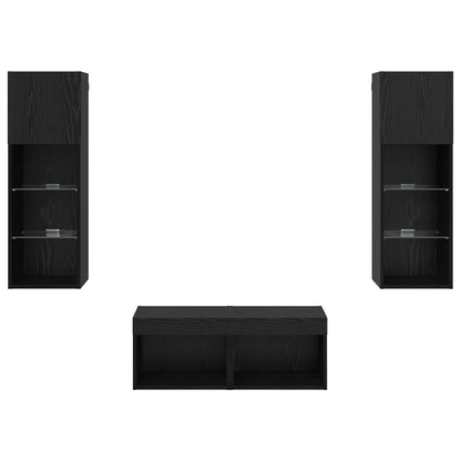 TV Wall Cabinets Wall-mounted 4 pcs Black Oak Engineered Wood