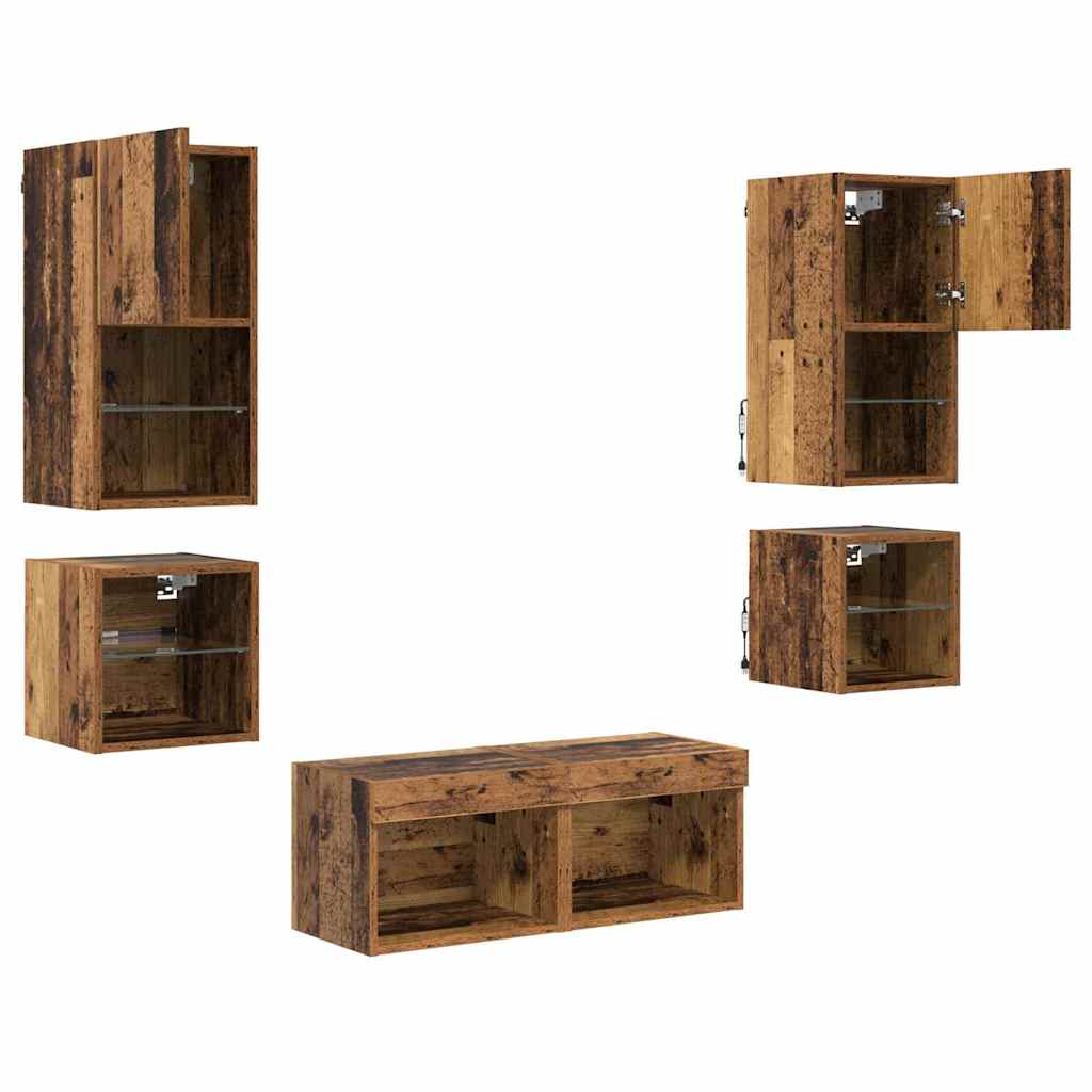 TV Wall Units 8 pcs Old Wood Engineered Wood