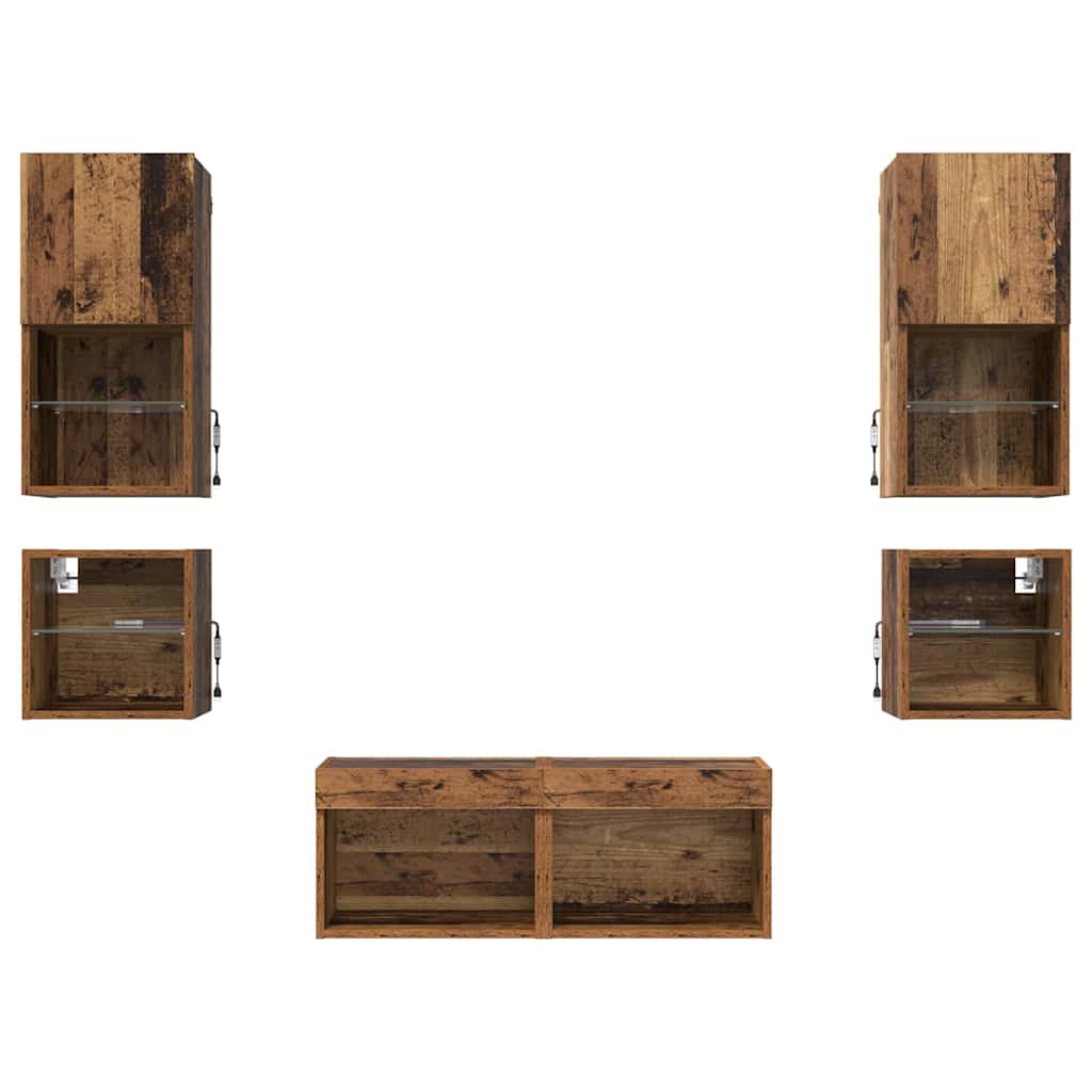 TV Wall Units 8 pcs Old Wood Engineered Wood