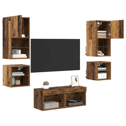 TV Wall Units 8 pcs Old Wood Engineered Wood