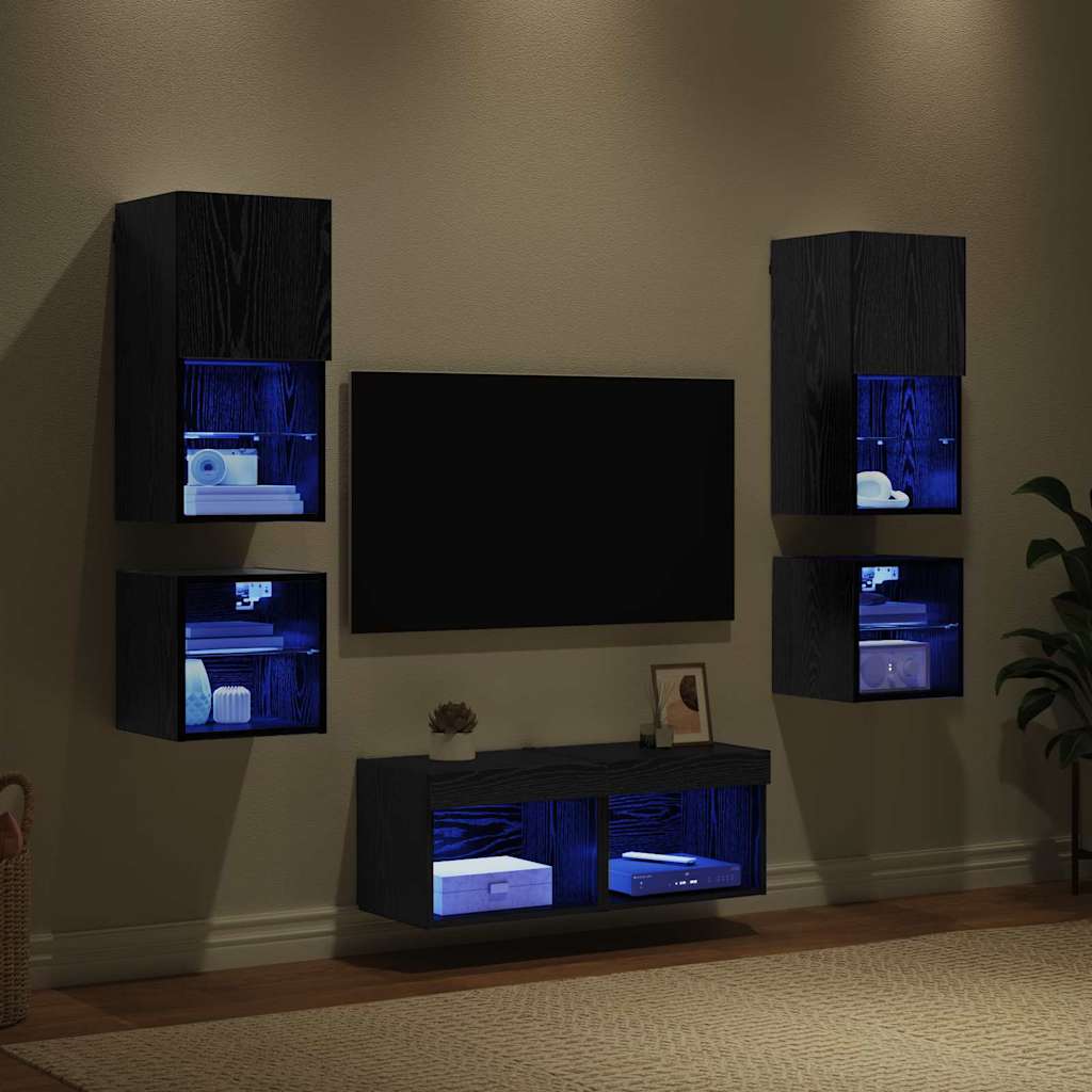 TV Wall Units 8 pcs Black Oak Engineered Wood