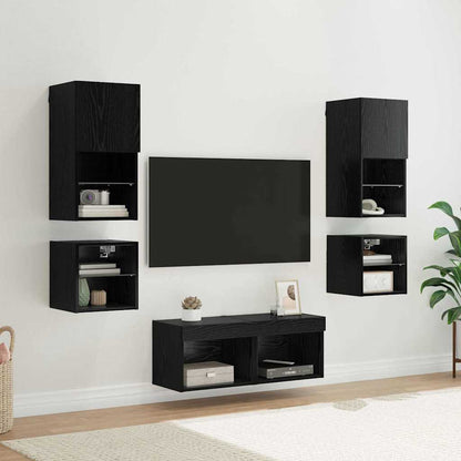 TV Wall Units 8 pcs Black Oak Engineered Wood