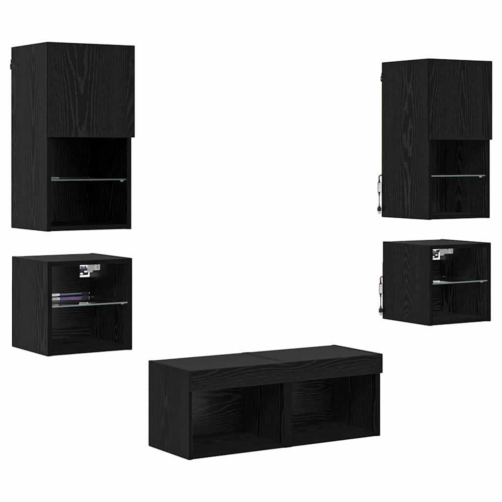 TV Wall Units 8 pcs Black Oak Engineered Wood
