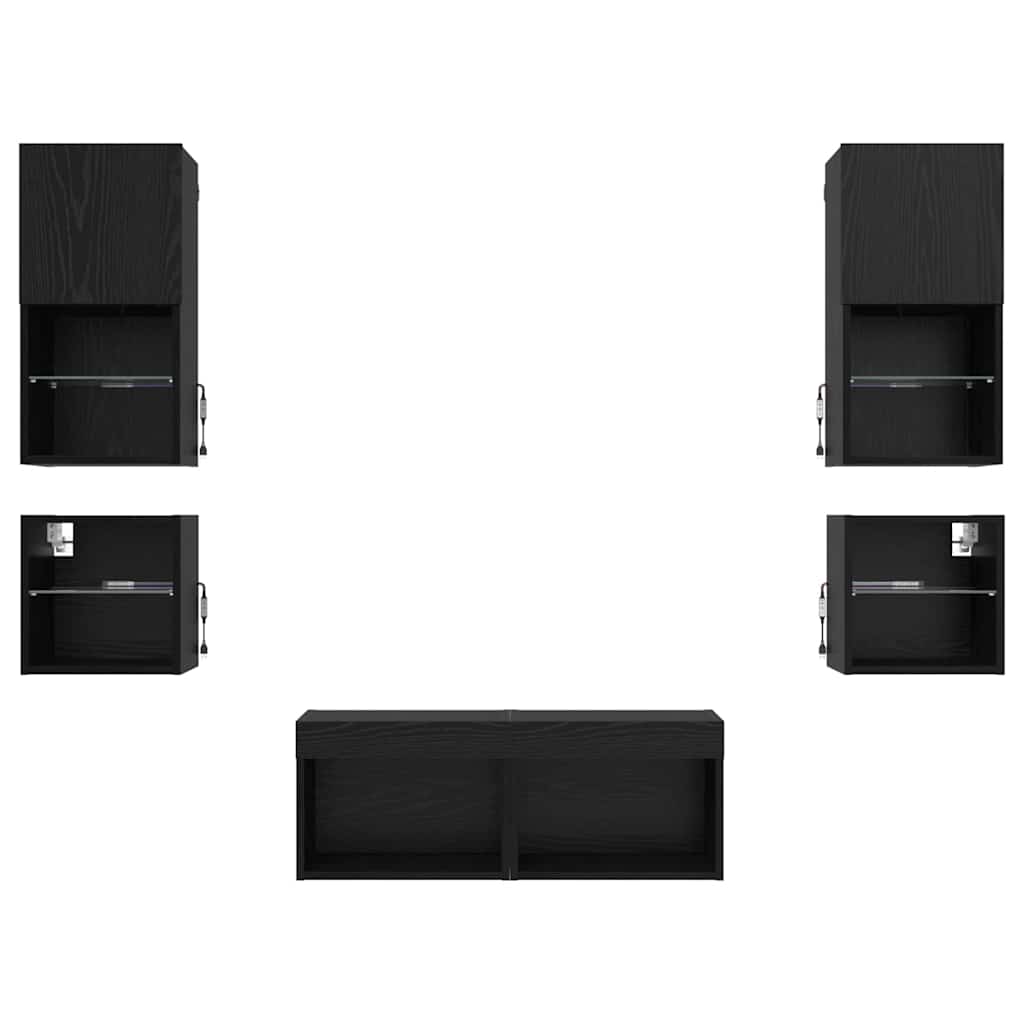 TV Wall Units 8 pcs Black Oak Engineered Wood