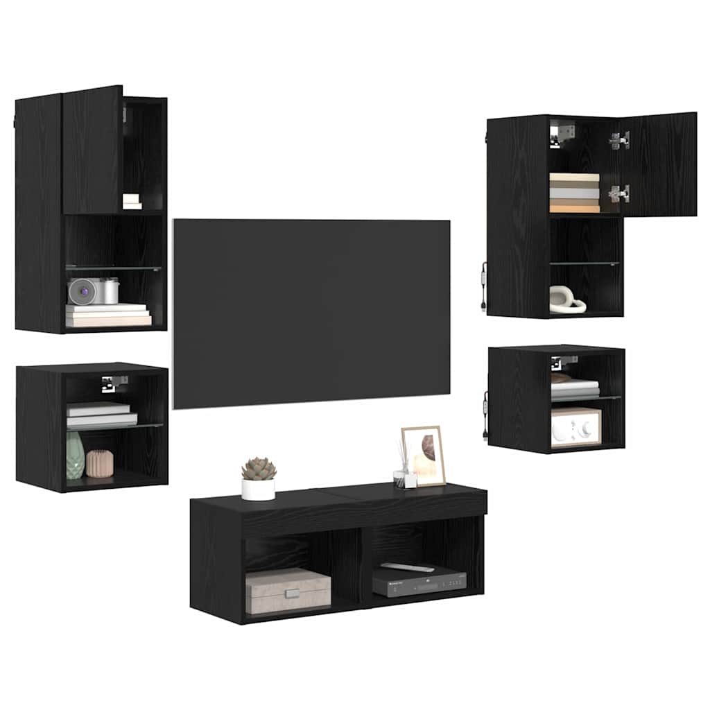 TV Wall Units 8 pcs Black Oak Engineered Wood