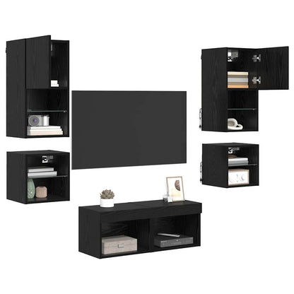 TV Wall Units 8 pcs Black Oak Engineered Wood