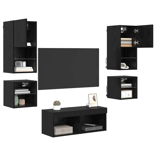TV Wall Units 8 pcs Black Oak Engineered Wood