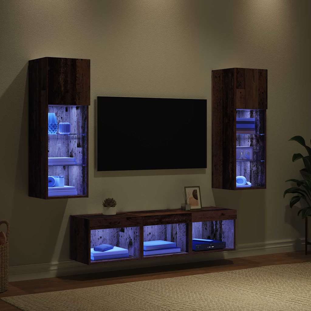 TV Wall Units Wall-mounted 5 pcs Black Oak Engineered Wood