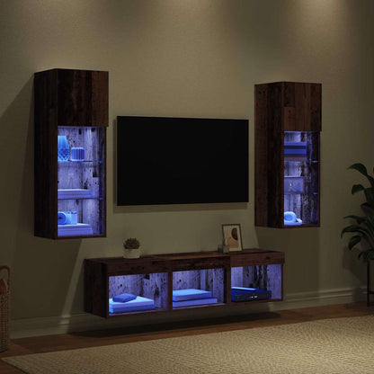 TV Wall Units Wall-mounted 5 pcs Black Oak Engineered Wood
