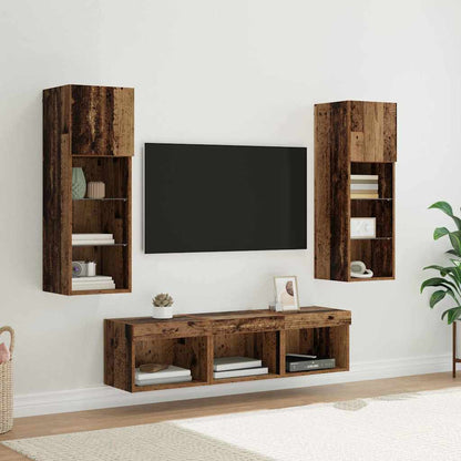 TV Wall Units Wall-mounted 5 pcs Black Oak Engineered Wood