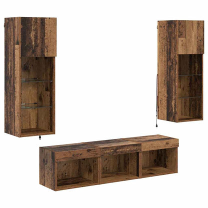 TV Wall Units Wall-mounted 5 pcs Black Oak Engineered Wood