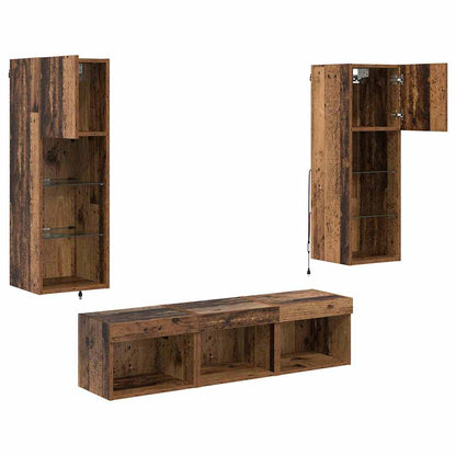 TV Wall Units Wall-mounted 5 pcs Black Oak Engineered Wood