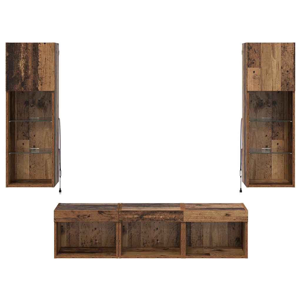 TV Wall Units Wall-mounted 5 pcs Black Oak Engineered Wood