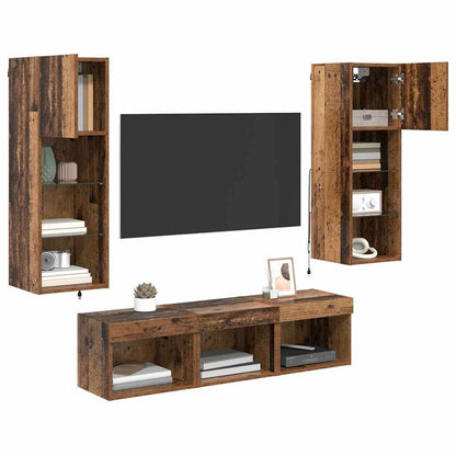 TV Wall Units Wall-mounted 5 pcs Black Oak Engineered Wood
