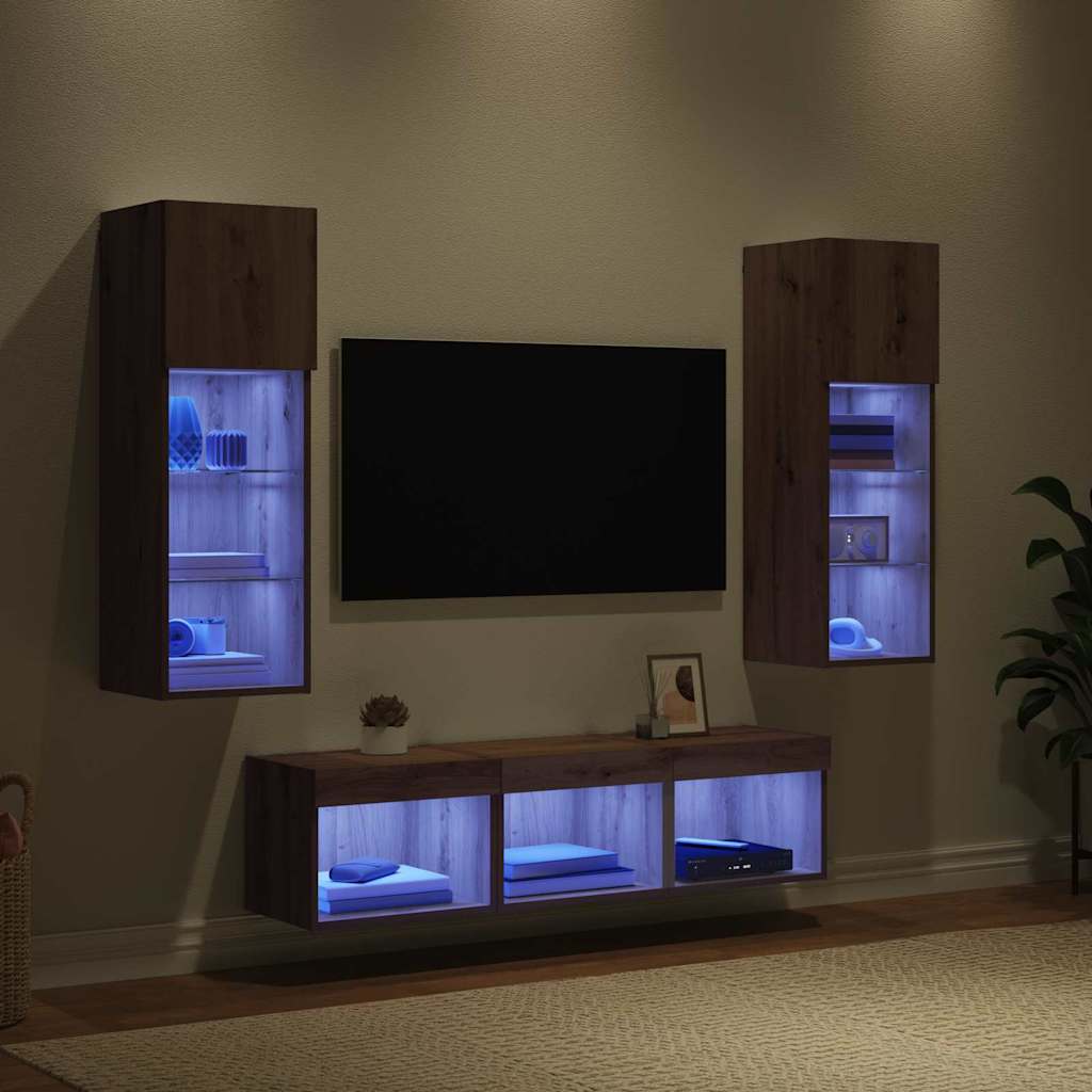 TV Wall Units Wall-mounted 5 pcs Black Oak Engineered Wood