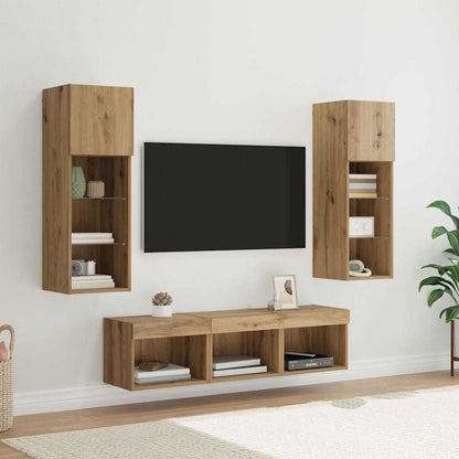 TV Wall Units Wall-mounted 5 pcs Black Oak Engineered Wood