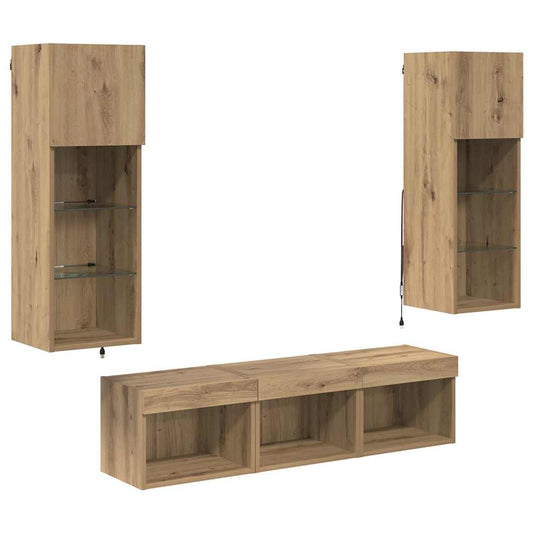 TV Wall Units Wall-mounted 5 pcs Black Oak Engineered Wood