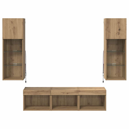 TV Wall Units Wall-mounted 5 pcs Black Oak Engineered Wood