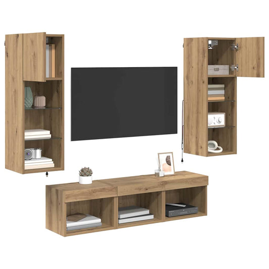 TV Wall Units Wall-mounted 5 pcs Black Oak Engineered Wood