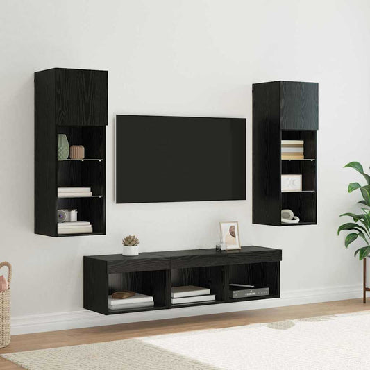 TV Wall Units 5 pcs Black Oak Engineered Wood
