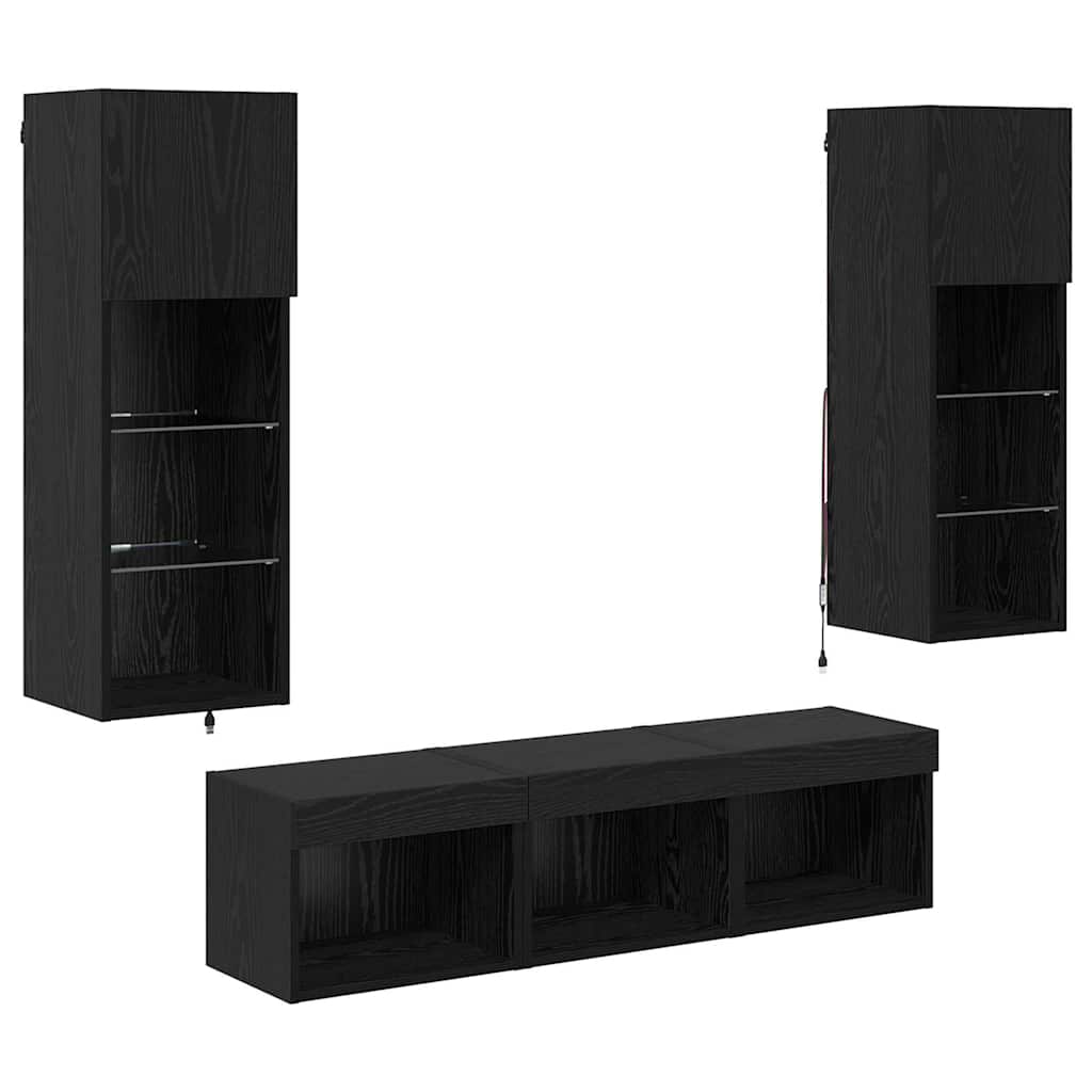 TV Wall Units Wall-mounted 5 pcs Black Oak Engineered Wood