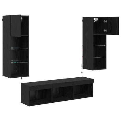 TV Wall Units Wall-mounted 5 pcs Black Oak Engineered Wood