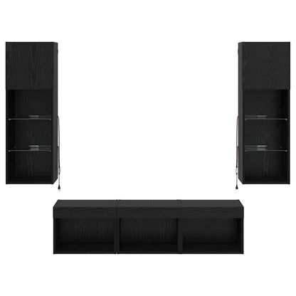 TV Wall Units Wall-mounted 5 pcs Black Oak Engineered Wood