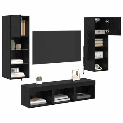 TV Wall Units Wall-mounted 5 pcs Black Oak Engineered Wood