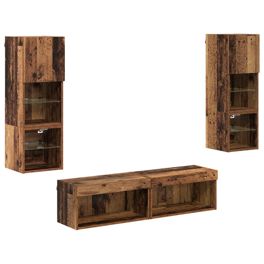 TV Wall Unit Wall-mounted 6 pcs Old Wood Engineered Wood