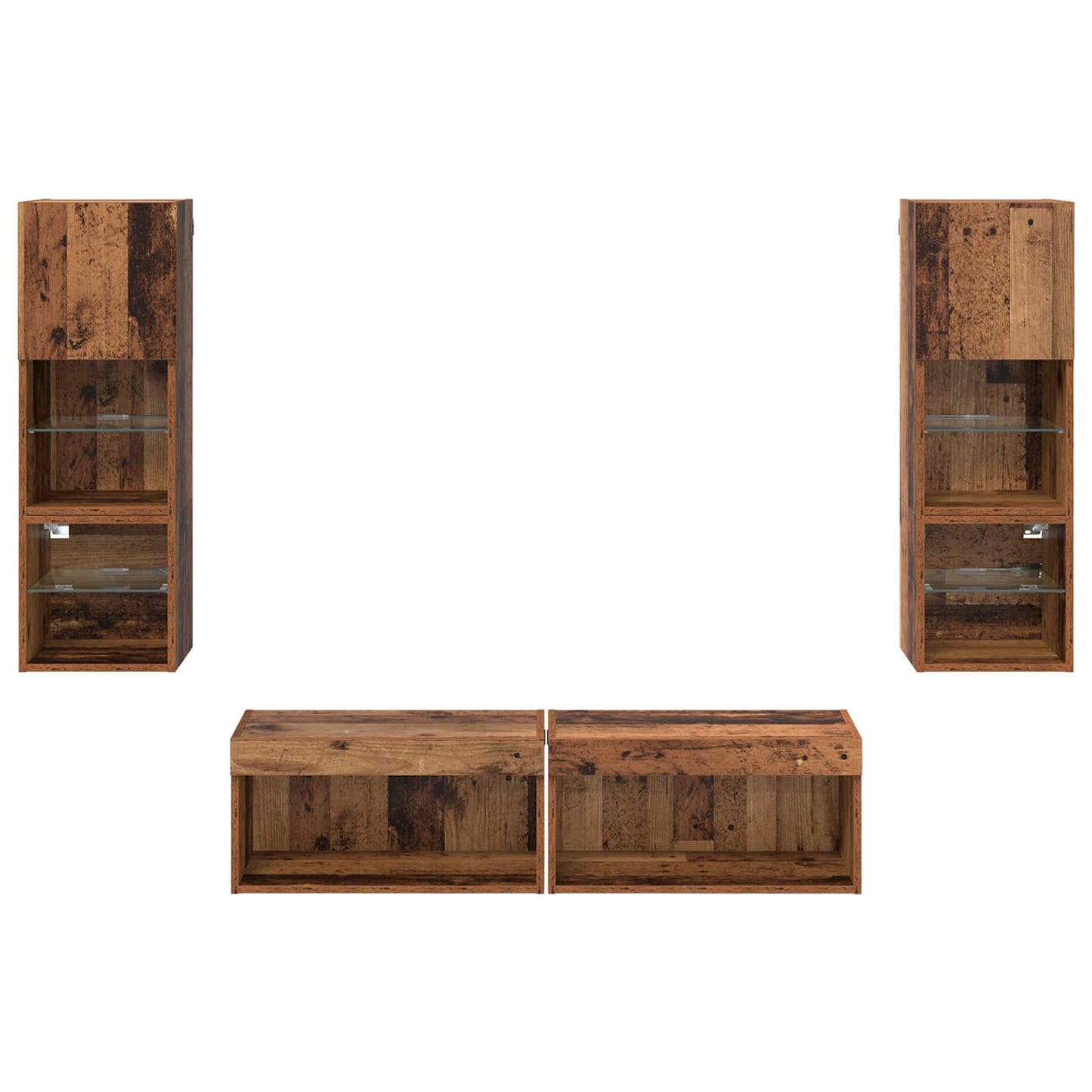 TV Wall Unit Wall-mounted 6 pcs Old Wood Engineered Wood