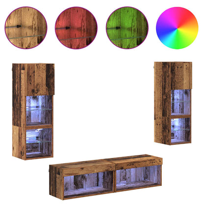 TV Wall Unit Wall-mounted 6 pcs Old Wood Engineered Wood