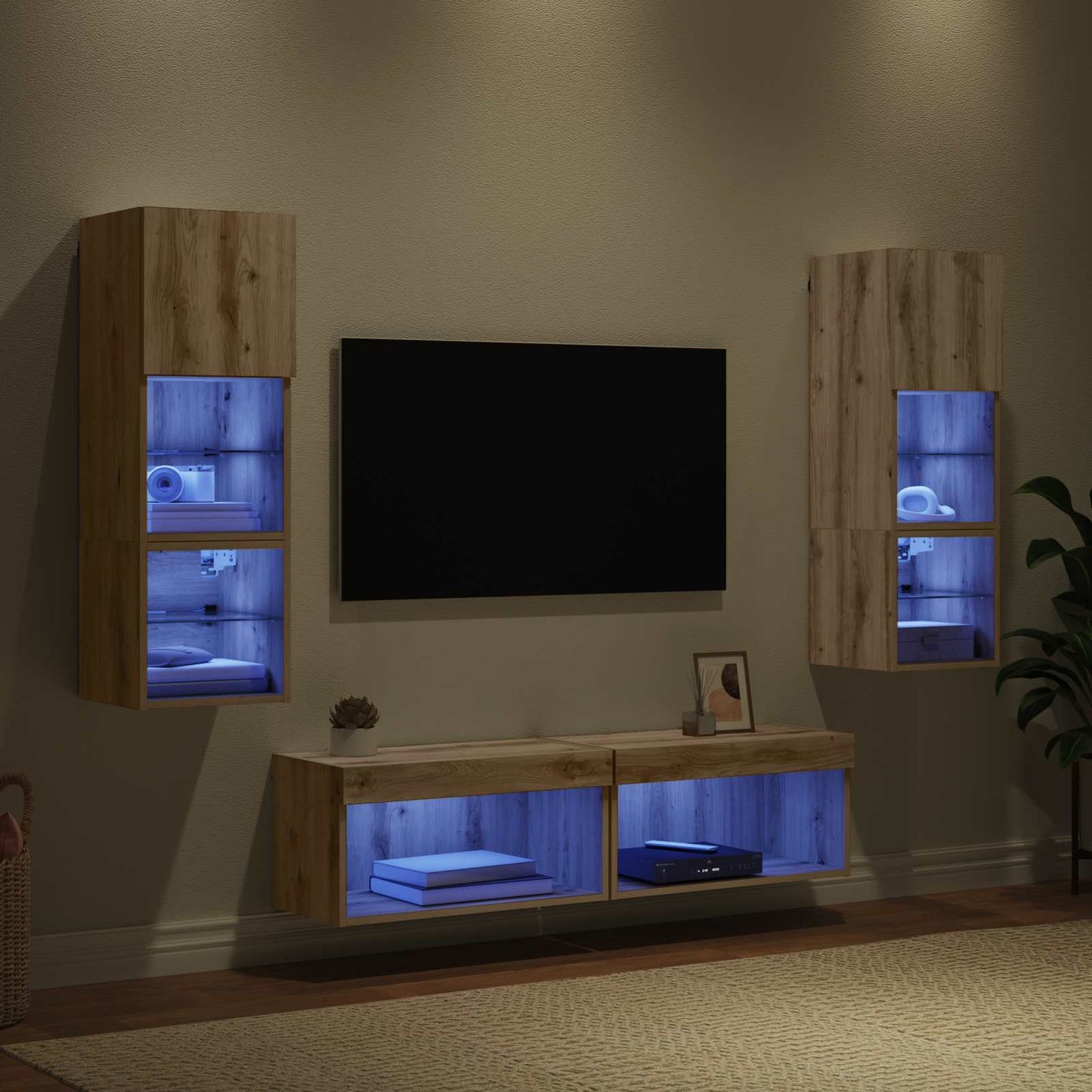 TV Wall Unit Wall-mounted 6 pcs Artisan Oak Engineered Wood