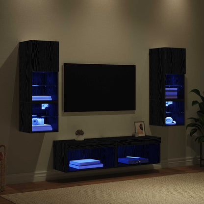TV Wall Unit Wall-mounted 6 pcs Black Oak Engineered Wood