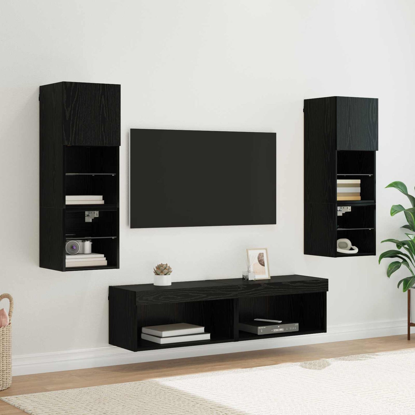 TV Wall Unit Wall-mounted 6 pcs Black Oak Engineered Wood
