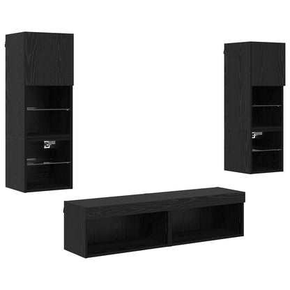 TV Wall Unit Wall-mounted 6 pcs Black Oak Engineered Wood